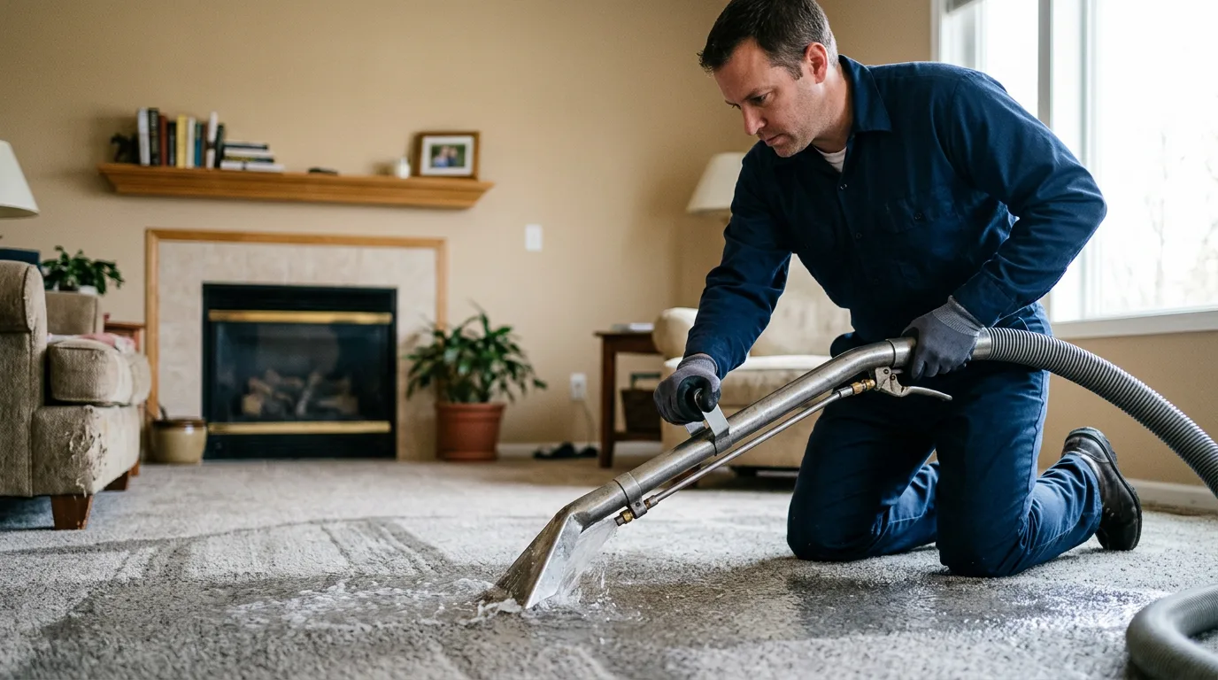 Water damage restoration technician working near Orient, NY